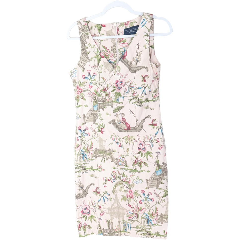 Catherine Stewart For BellePointe Floral Asian Print Sheath Midi Dress